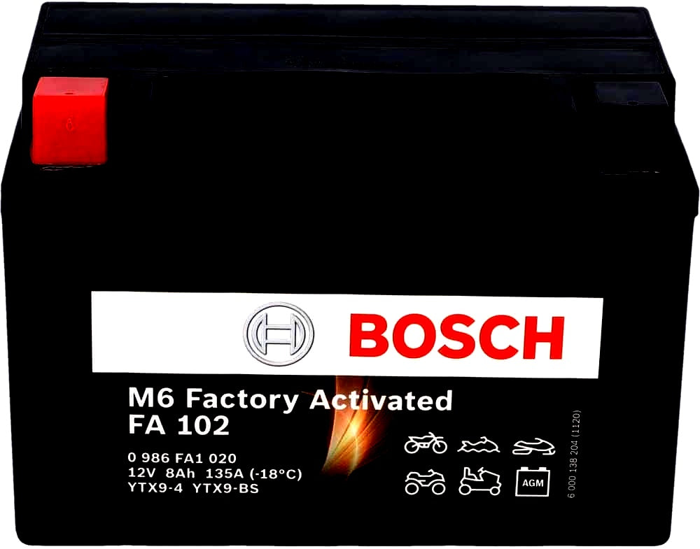 FA 102 BOSCH AGM 8AH MOTORBIKE BATTERY, 120A, 12V (YTX9-4)