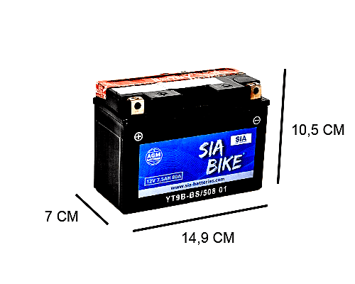 CT9B-BS SIA AGM 7.5AH MOTORBIKE BATTERY, 80A, 12V